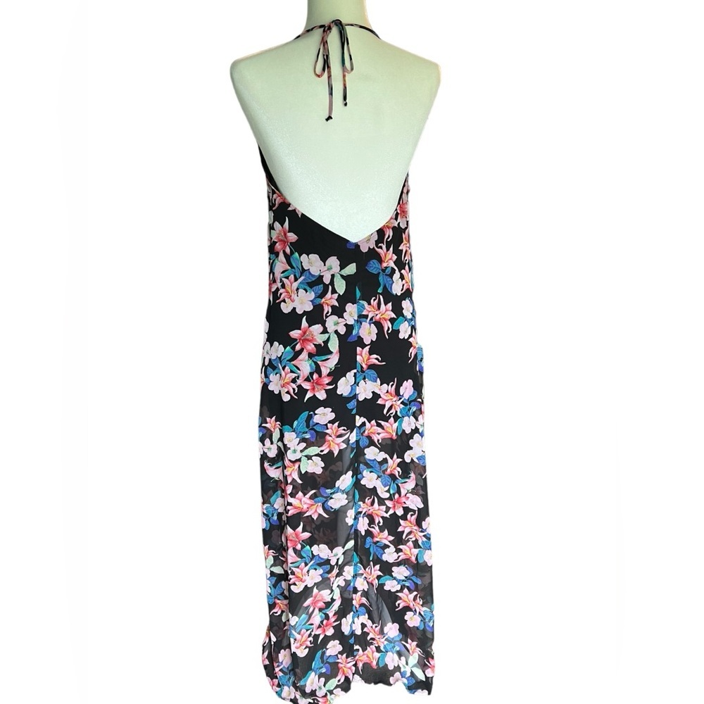 Show Me Your MuMu Black Halter Erlyn Floral Maxi Slip Dress with Sheer B… - Picture 3 of 8
